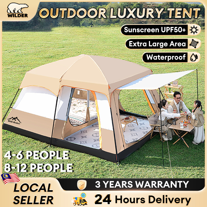 WTHB Khemah Unta Large Camping Tent Waterproof Family Tents Double Layers Big Tent 2 rooms 8-12 Person Camping Tent