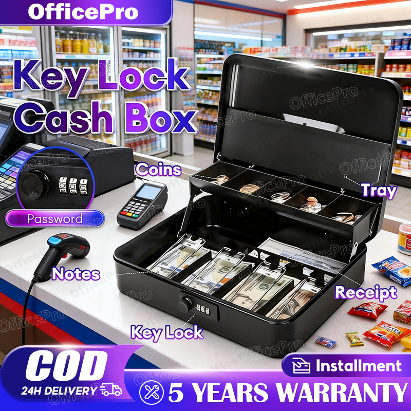 Cash Box With Lock Safety Box Storage Compartment Tray Money Box Money Coins Bill Cashier Machine