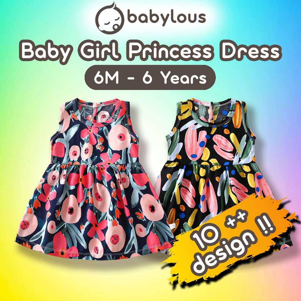 Baby Girl Princess Dress Babylous Kids Girls Summer Dress Cotton Silk Sleeveless Dress Gaun Gadis Baju Budak Perempuan