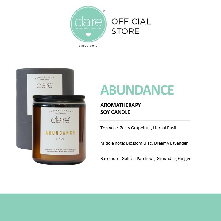Claire Organics Aromatherapy Soy Candle (Relax Candle/Relieve Candle /Romance Candle/Abundance Candle/Dream Big Candle)