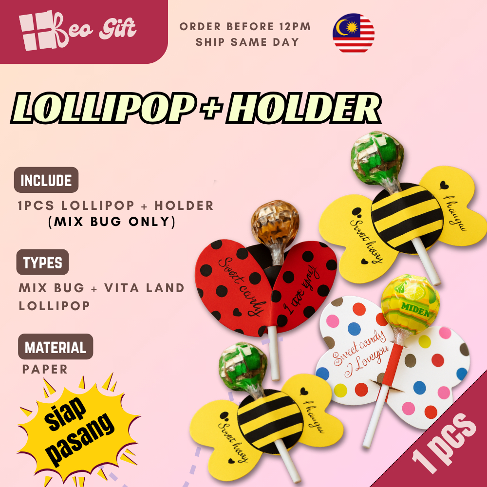 1Pc Lollipop with Holder For Party, Wedding, Baby Show, Birthday Goodies, Door Gift Event Gula-Gula