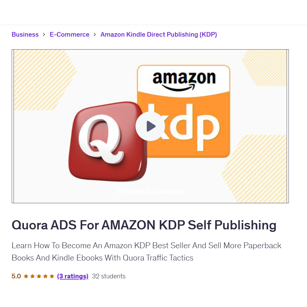 [Video Course] Quora ADS For AMAZON KDP Self Publishing | KDP Video Course | KDP eBook | Ai Book