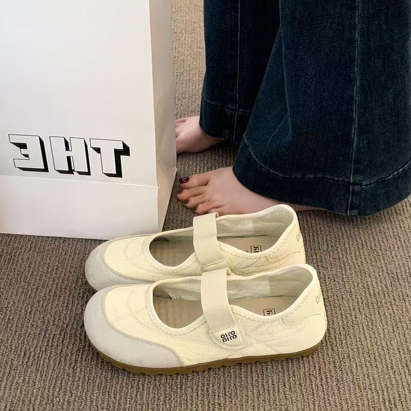 Kasut Ballet Perancis Popular untuk Wanita Baru Nyaman Lembut Sol Mary Jane Kasut Kulit Sintetik Tahan Air - Leather