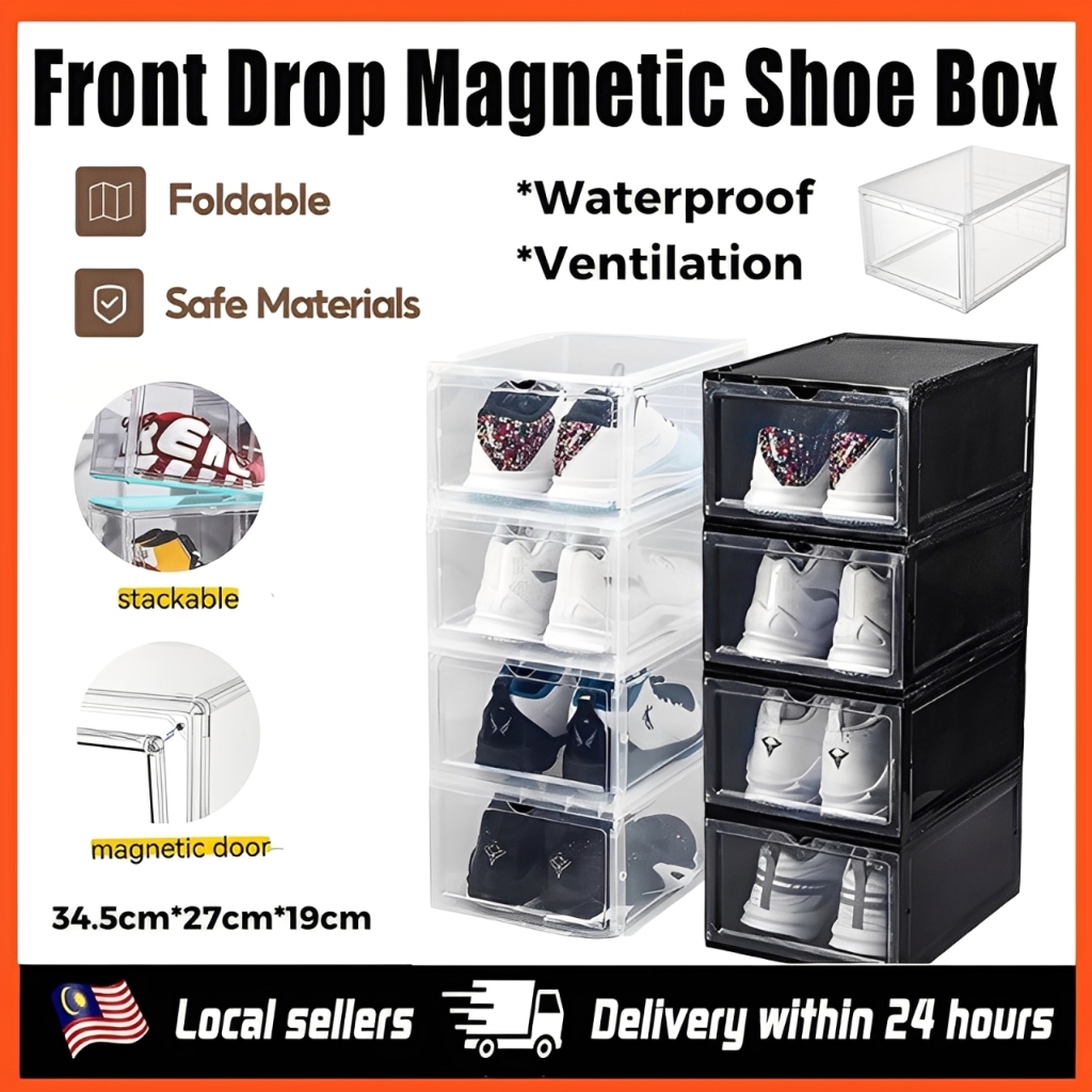 Drop Front Shoe Box Sneaker Box Storage Box ShoeBox with Good Quality Transparent Stackable Shoe Box Kotak Lipat 透明鞋盒