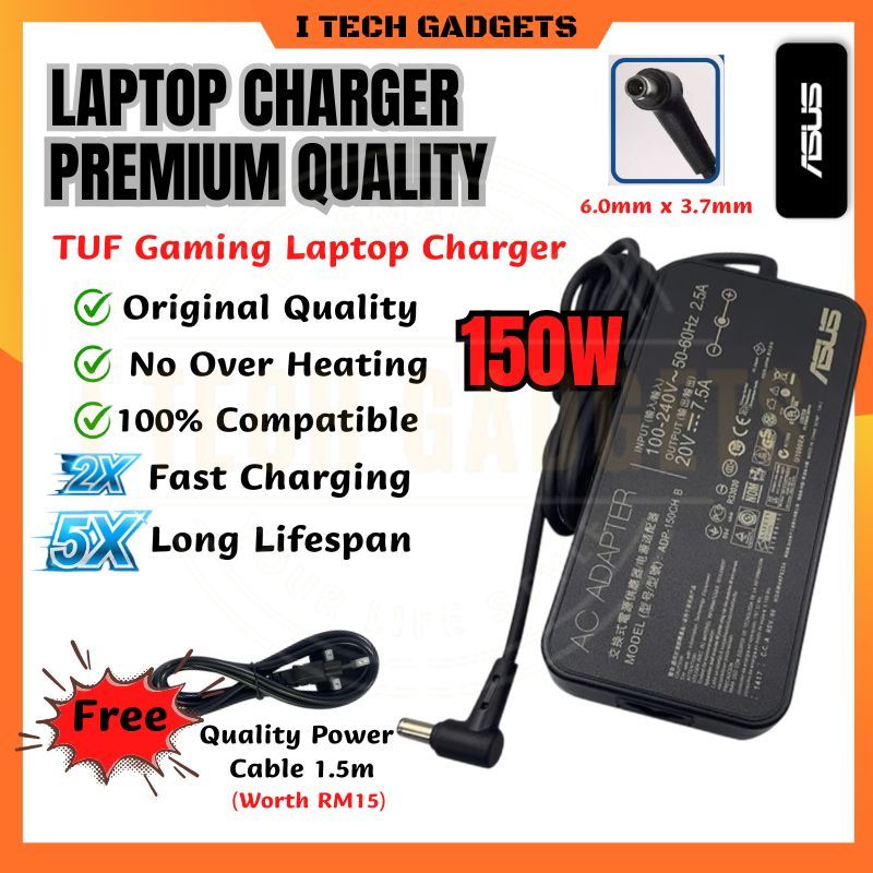 ITECHGADGETS ASUS ROG TUF Gaming Laptop Charger 6.0mm x 3.7mm 120w 150w 180w Asus Gaming Charger F15