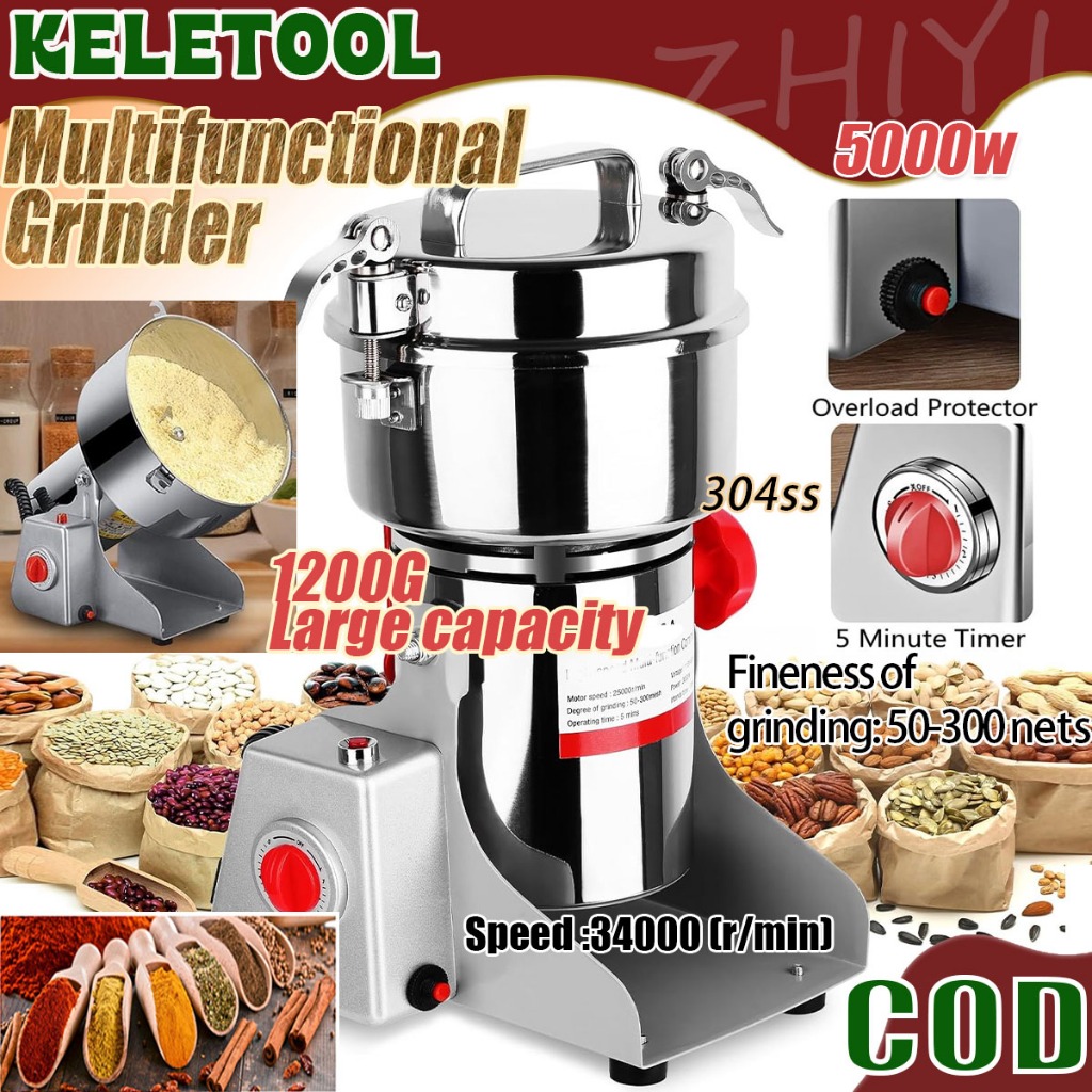 Mesin pengisar 1200g Electric Dry Food Grinder Stainless Steel powder grinder Multi-Purpose Spice & Coffee Grinder