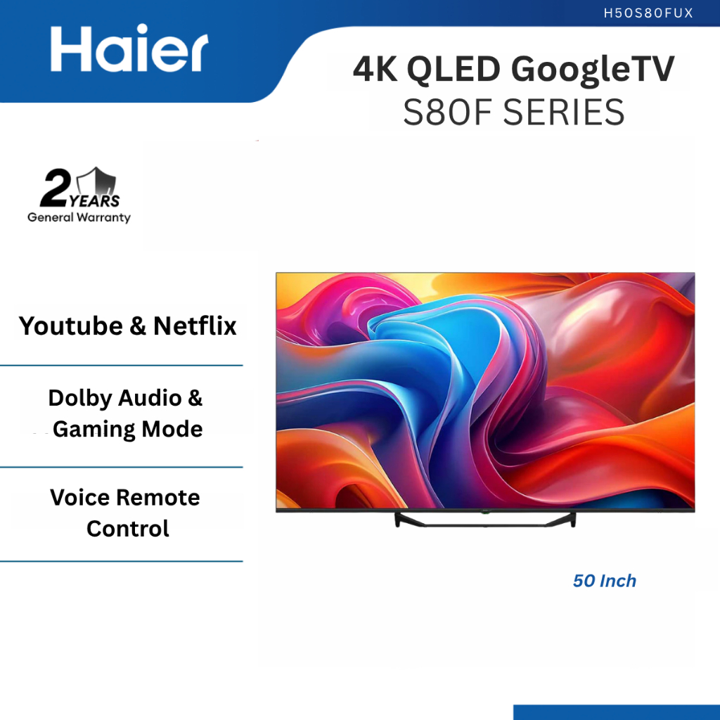 [FREE SHIPPING] Haier S80F Series 50" / 55" / 65" / 75" QLED 4K UHD HDR Smart Google TV H50S80FUX / H65S80FUX / Gaming