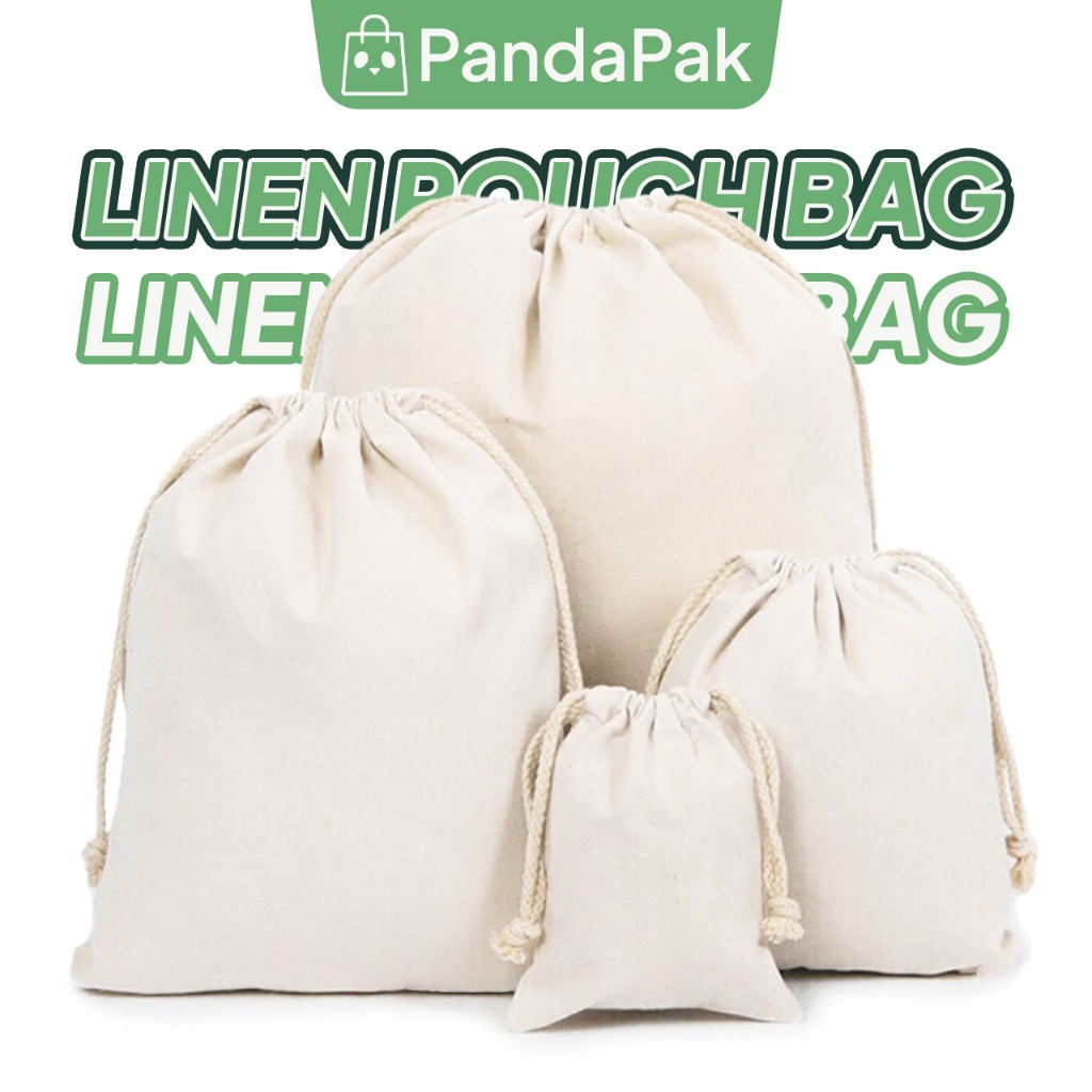 Beg Serut Linen Drawstring Pouch Natural Burlap Cenderahati Beg Guni Kain Eco Bag Goodie Packaging