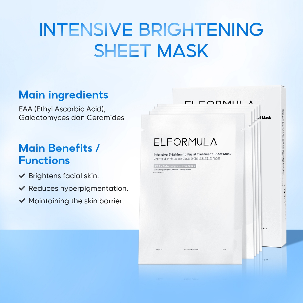 ELFORMULA Intensive Brightening Facial Treatment Sheet 5pcs | Mencerahkan kulit | Mengekalkan penghalang kulit