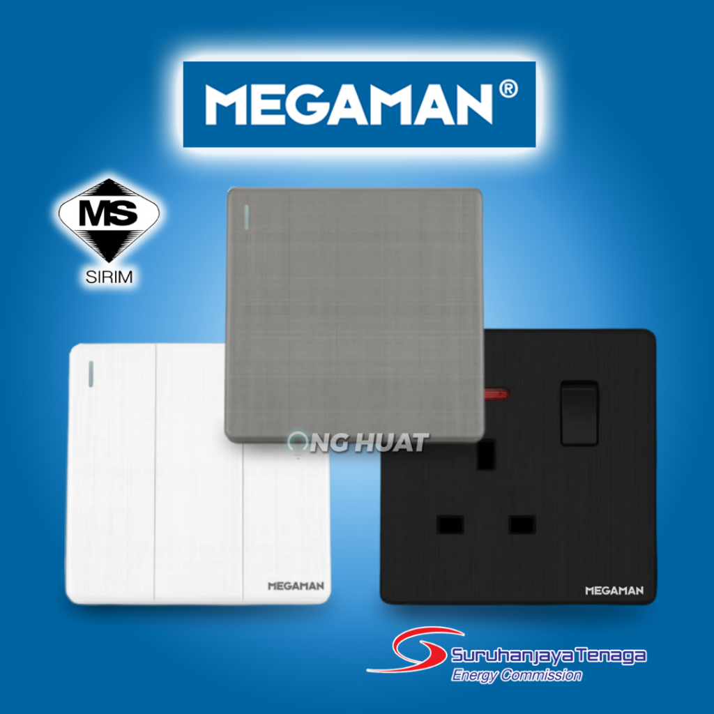 [SIRIM] Megaman Z8 Switch Socket and Wall Switch Modern Tartan Texture Design 13A 15A 20A 45A Door Bell Astro White/Grey