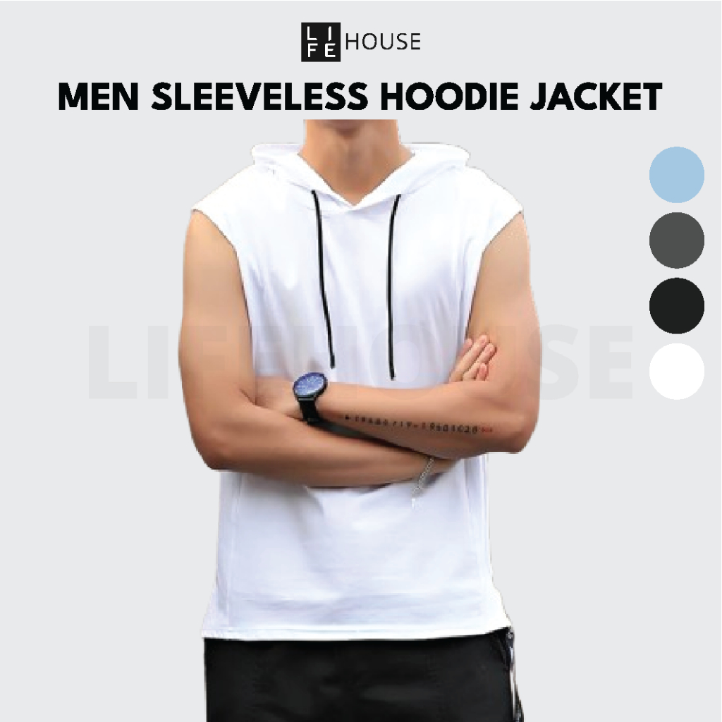 [M-3XL] Gym Singlet with Hoodie Sleeveless Singlet Baju Sukan Tanpa Lengan Singlet Lelaki Topi Belakang Baju Sukan Korea