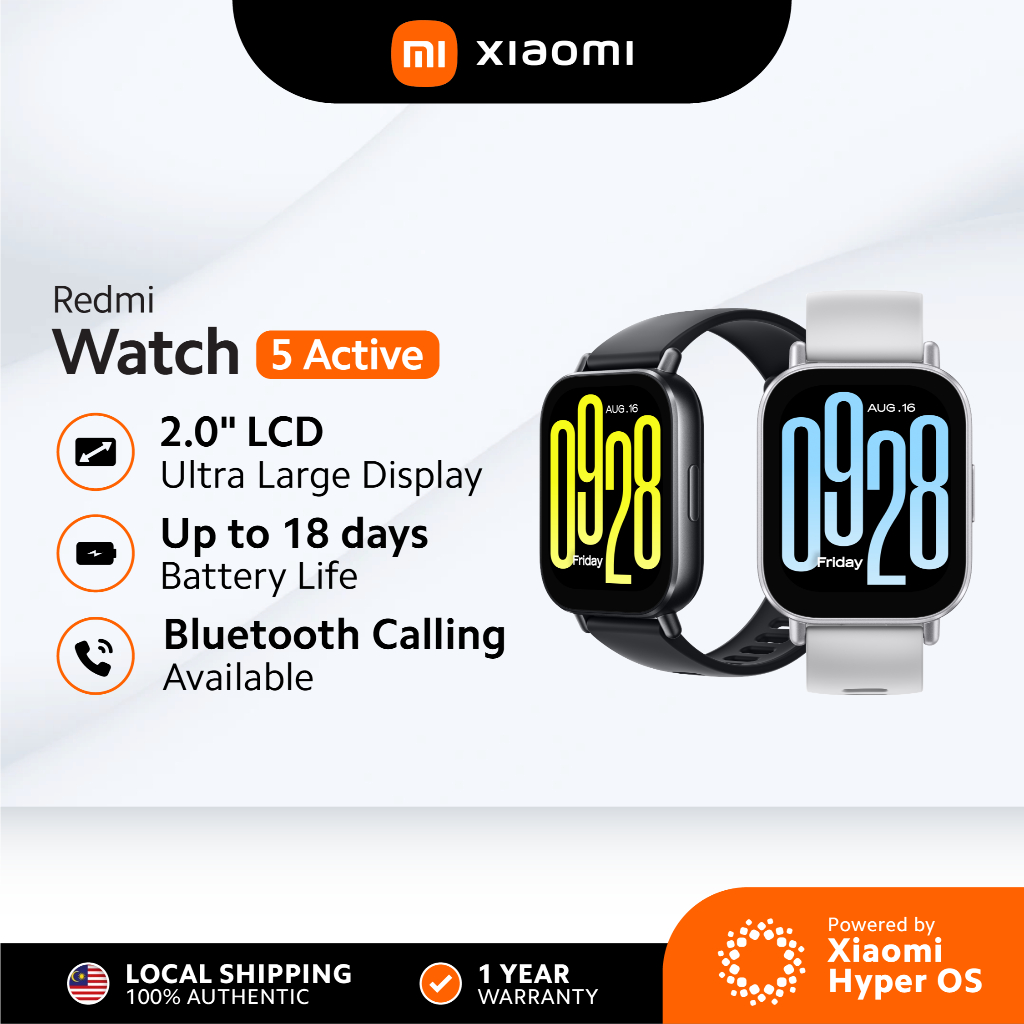 Redmi Watch 5 Active | Ultra-Large LCD Display | Bluetooth Phone Call | 18 Days Battery | 5ATM Water Resistance