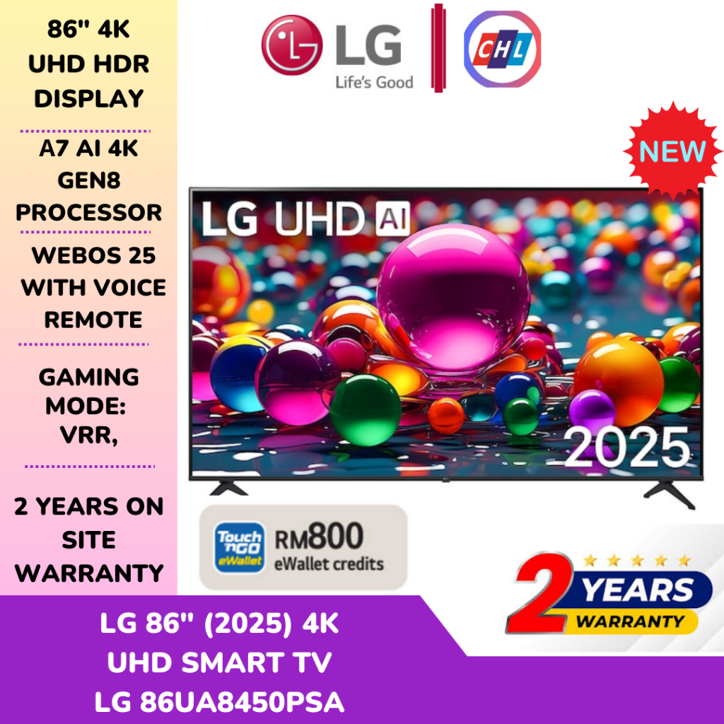 {Touch n Go Rebate RM800}LG 86" 4K UHD AI Smart TV – 86UA8450PSA (α7 Gen8 Processor, HDR10 Pro, webOS 25)