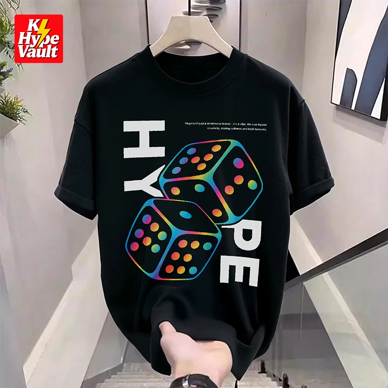 ? KL HYPE Oversize T Shirt Lelaki Premium 100% Cotton Corak Dadu Streetwear Niche Original Design Crew Neck Unisex