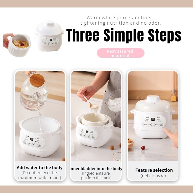 1L Electric Stew Pot Water-Proof Stew Auxiliary Food Pot Safety 12H Reservation Multi-Function Stew Pot炖盅/炖锅/多功能锅