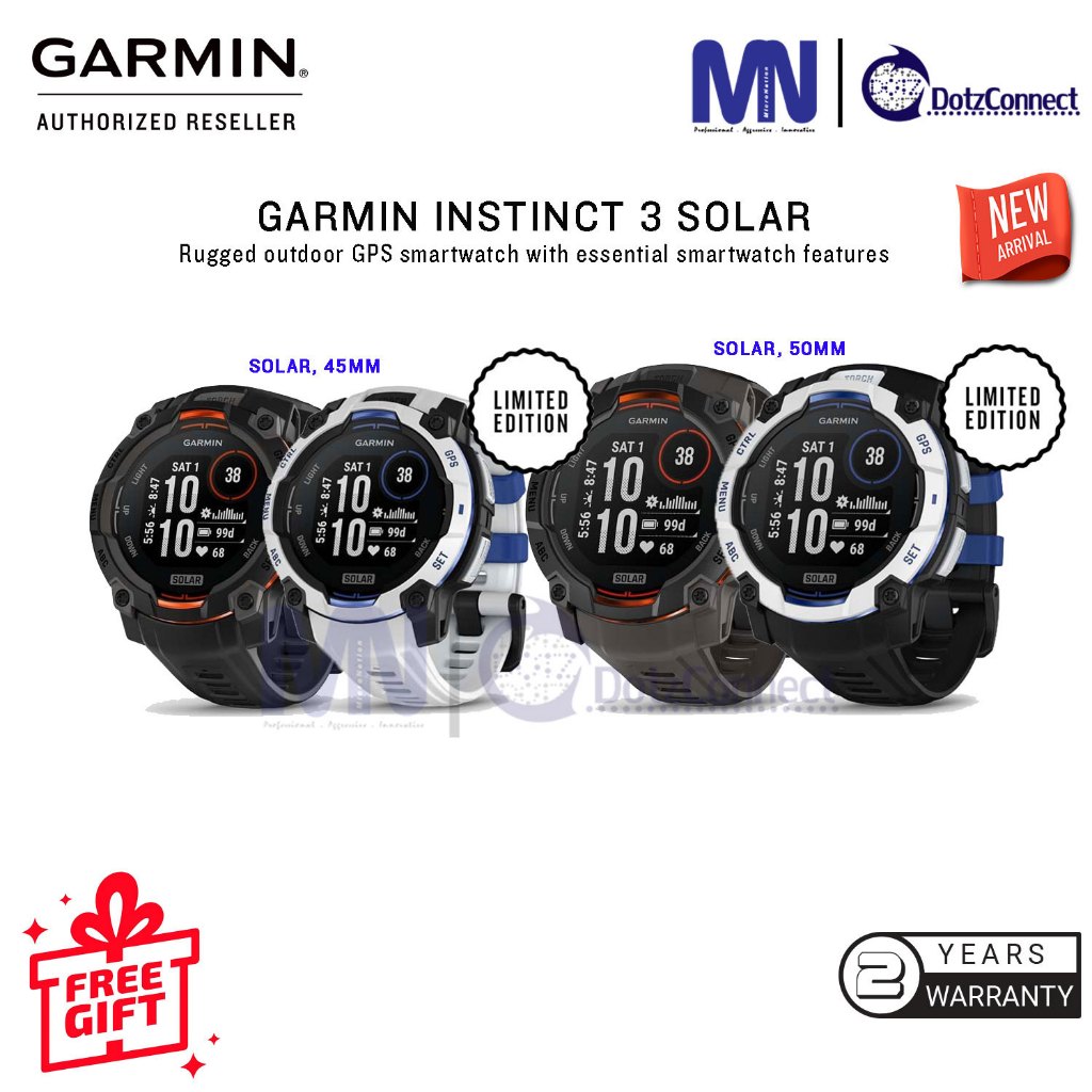 Garmin Instinct 3 SOLAR Series Rugged Outdoor GPS Smartwatch with Essential Smart Features