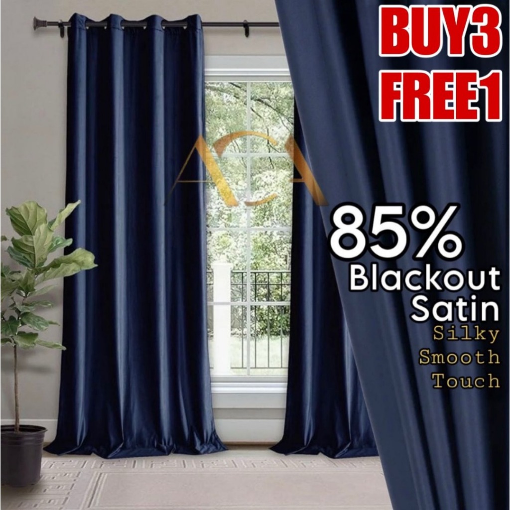 ?Buy 3 Free 1 , Free Custom Made? 85% Satin Silk Blackout Langsir (Free Cangkuk & Ring) Curtain