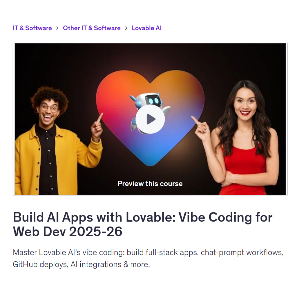 Vibe Coding Video Course- Build AI Apps with Lovable: Vibe Coding for Web Dev | Coding With Ai Coding Video Lessons
