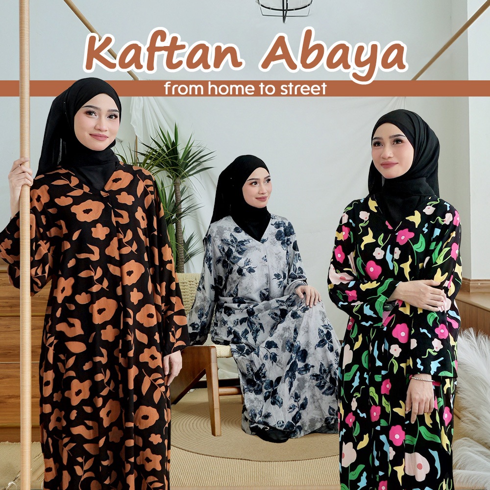 BEHAUL Kaftan Abaya From Home to Street | Baju Tidur Kaftan Tidur Baju Kaftan Lengan Panjang Dress Tidur Wanita