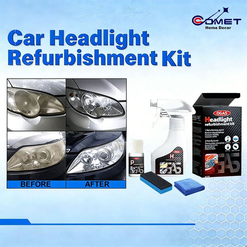 COMET Car Headlight Refurbishment Kit+Coating Film 180ml Car Polish Headlamp Upgrade Repair Kit Pemulihan Lampu Kereta