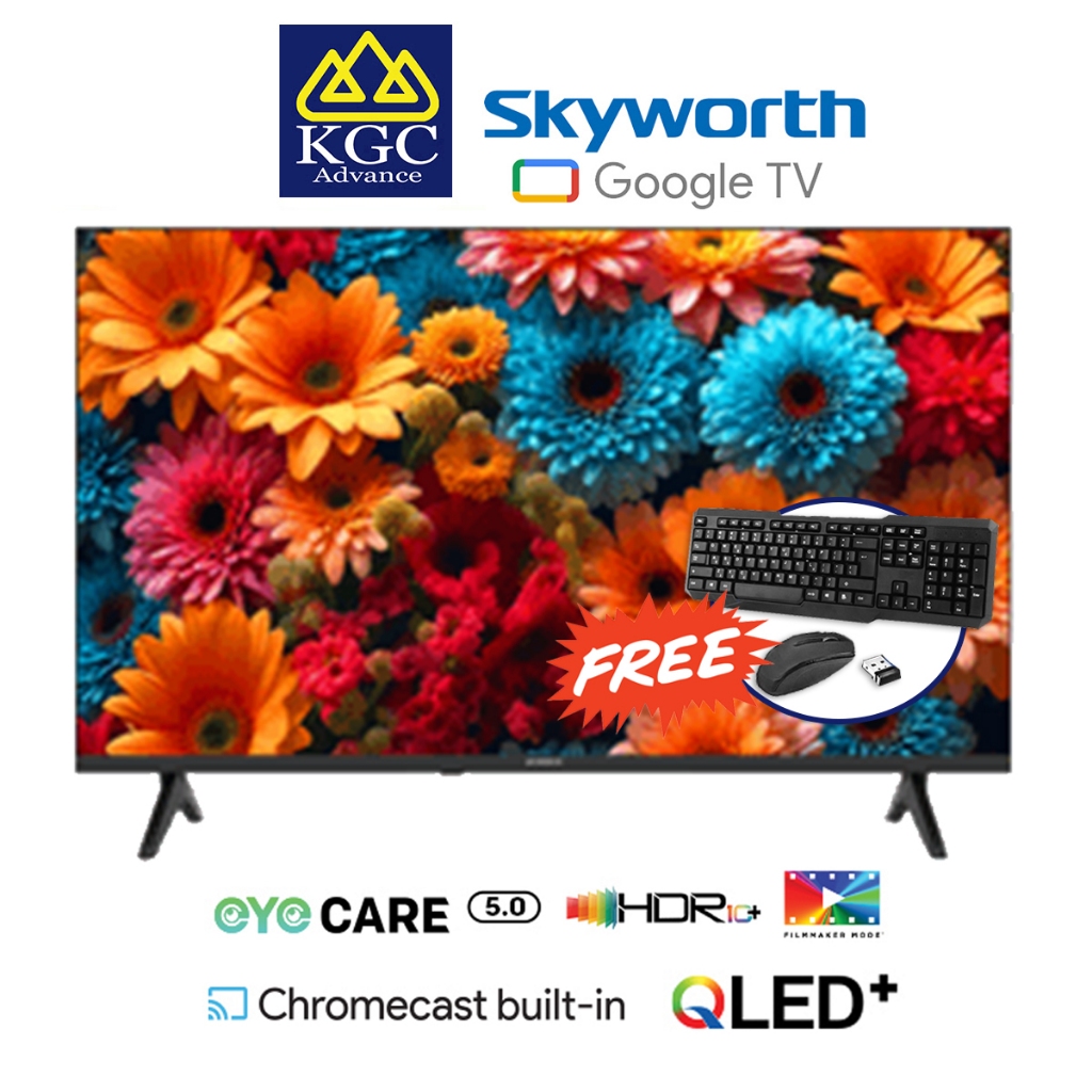 SKYWORTH 55" / 60" / 65" / 75" QLED+ Eye Care Series Google TV [Free Wireless Keyboard & Mouse]