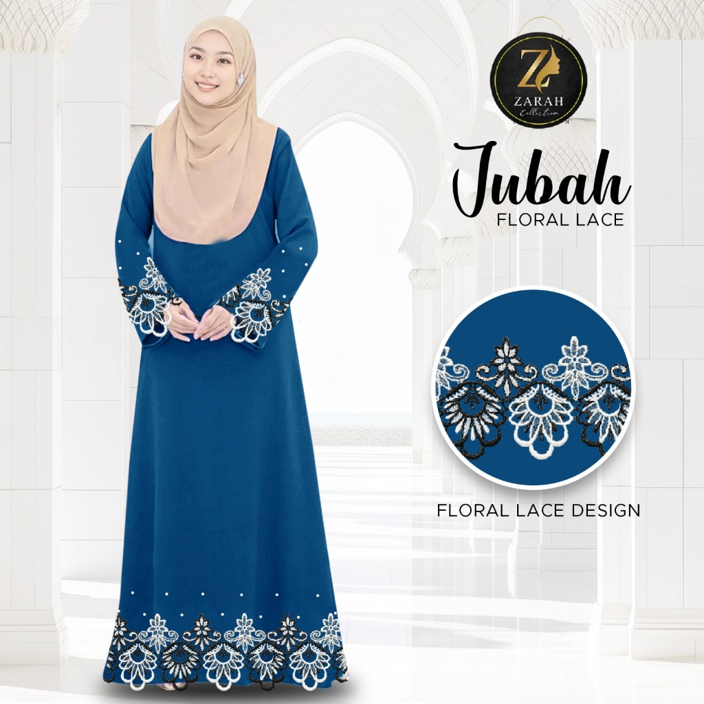 New Arrivals High Quality Women Jubah With Zalia Black & White Laca and Batu In Unique and Latest Design For Raya.