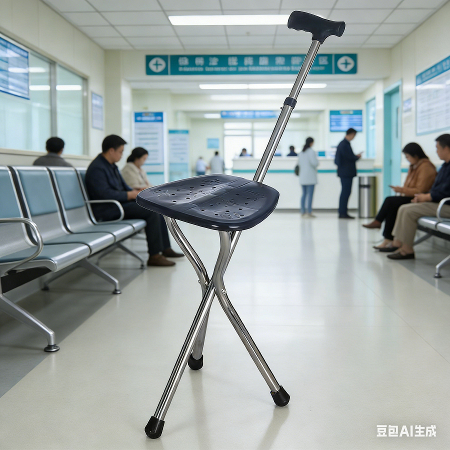 Walking Cane Stool Folding Walking Cane Chair、Foldable walking stick for elderly、tongkat kaki 4、拐杖椅子、tongkat orang tua