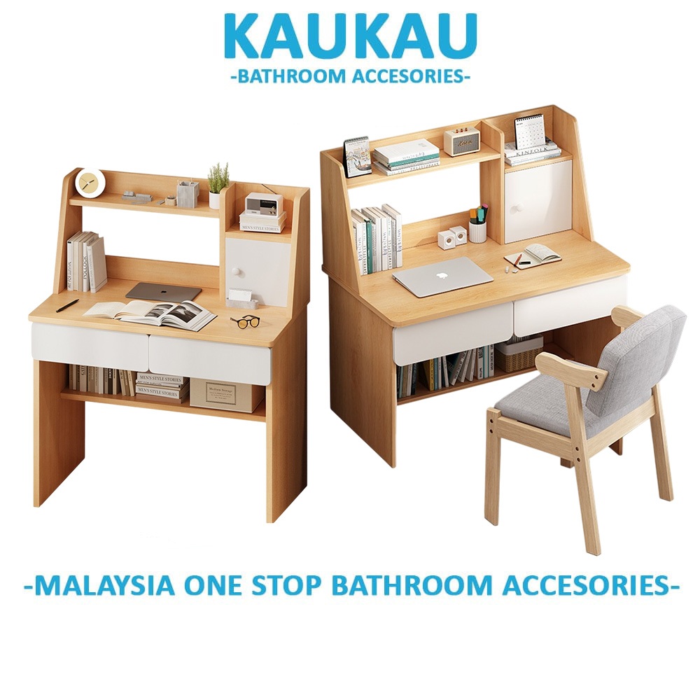 KAUKAU【JYJU】Meja Modern Computer Desk with Integrated Bookshelf Student Study Writing Table for Home and Office Use