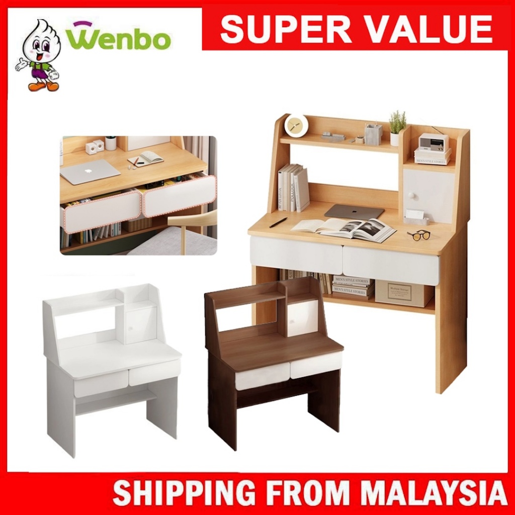 Wenbo【JYJU】Meja Modern Minimalist Desk with Integrated Bookshelf Student Computer Study Writing Table for Home Office