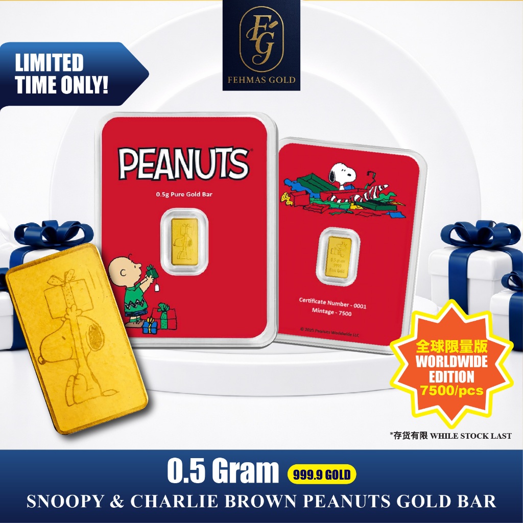 FEHMAS GOLD PAMP X Peanuts Snoopy & Charlie Brown 24K/999.9 Goldbar 0.5g 24K/999.9 Jongkong Emas 0.5g