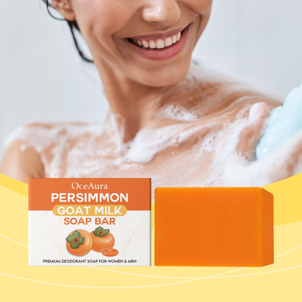 OceAura Persimmon Goat Milk Soap Bar 100g Moisturize Hydrate Gentle Cleans Soften Care For Skin