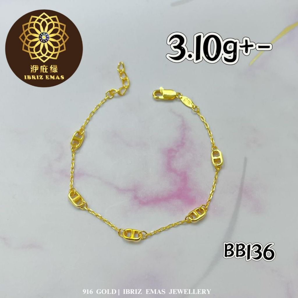 IBRIZ Jewellery BB136 | 916 Gold Bracelet For Woman CD  Bracelet 916 Rantai Tangan Emas 916 Original