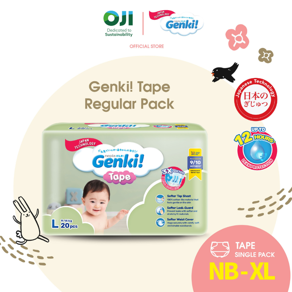 Genki! Regular Tape Diapers Baby – Size NB (28’s)/S (28’s)/M (24’s)/L (20’s)/XL (18’s)