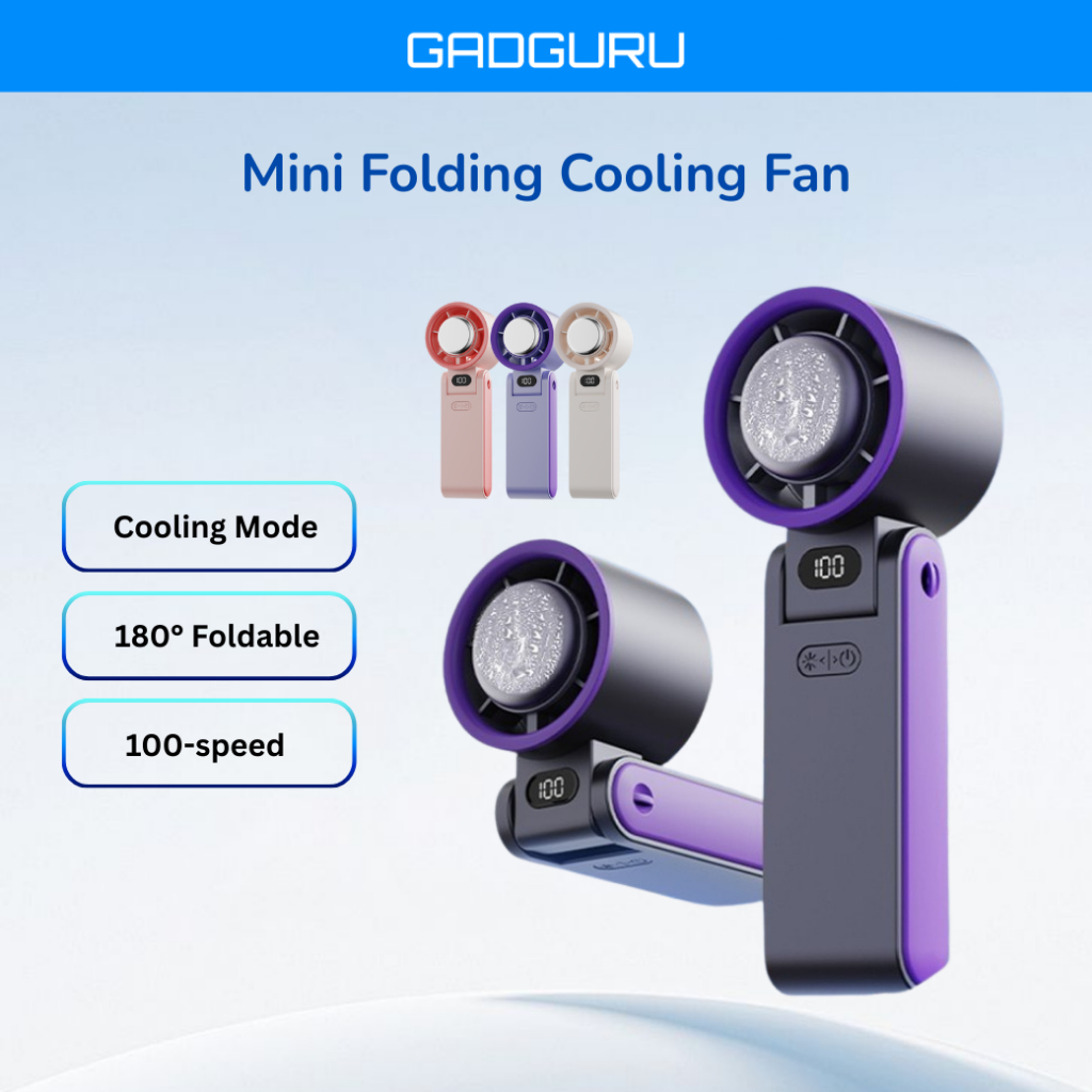 GADGURU Kipas Mini Foldable Cooling Fan Kipas Fan Cooler High Speed Strong Wind LED Display USB Rechargeable 可折叠小型风扇