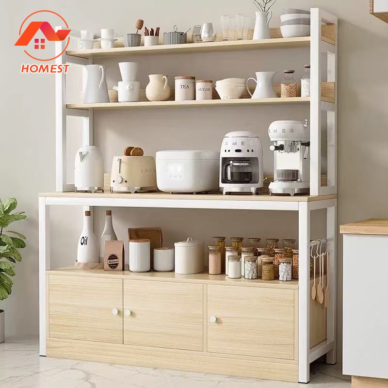 HM Kitchen Dish Rack Cabinets With Doors Multilayer Cupboards Microwave Ovens Rack Rak Dapur置物架