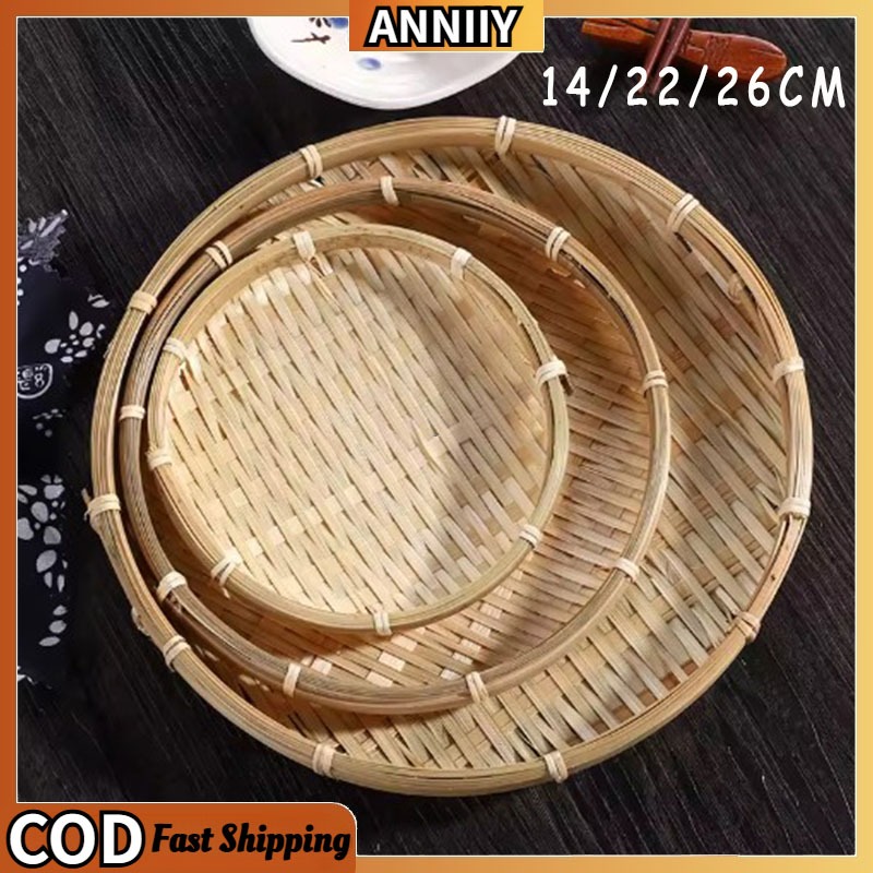 Handmade Woven Bamboo Tray Bamboo Round Bamboo Woven Basket Wicker Bread Basket Living Room