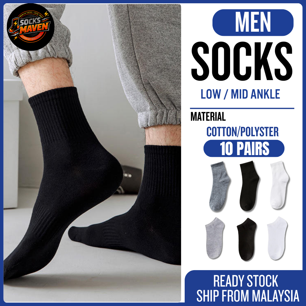 [10 PASANG PALING MURAH] – 10 Pairs Plain Working Men & Women Socks Hot SALES READY STOCK