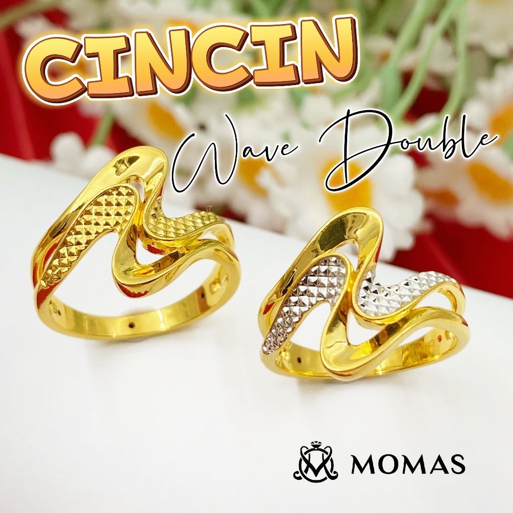 MOMAS CINCIN WAVE DOUBLE 5D Emas 916 Original Cincin Emas 916 Bajet Cincin Fesyen Emas 916 Tulen Cincin Emas 916 Viral