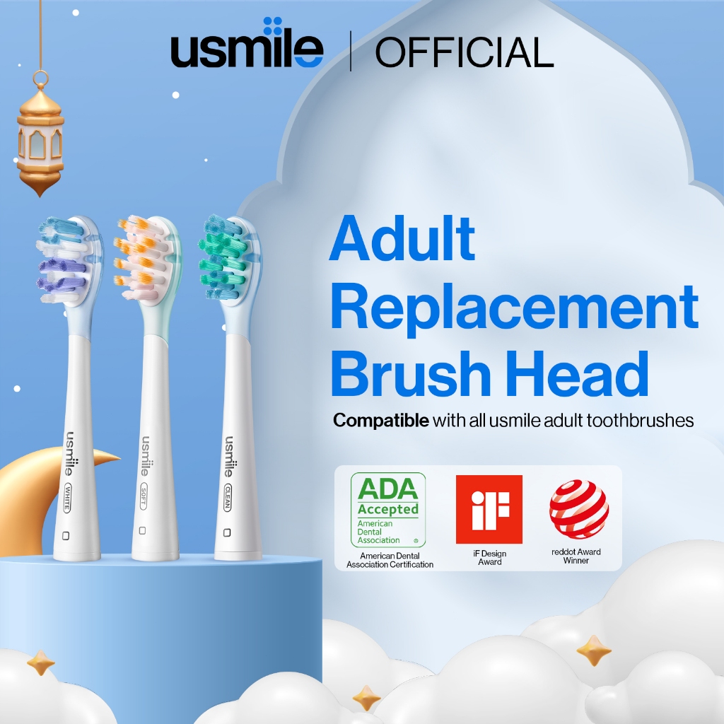 [Ramadan Sale!] usmile Cushioned Brightening White Soft and Clean Electric Toothbrush Head Refill - 2 Pcs
