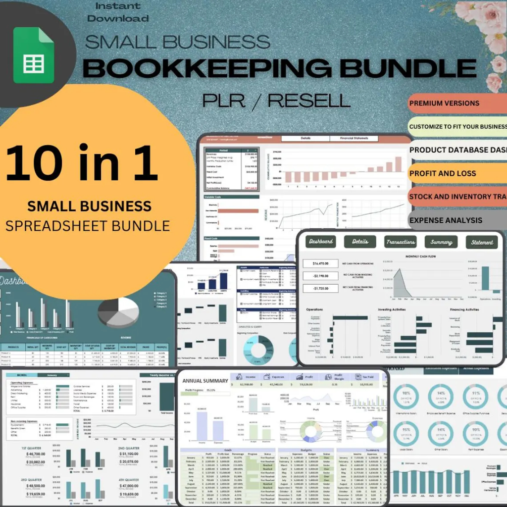 10-in-1 Small Business Bookkeeping Bundle Essential Spreadsheet Templates Bookkeeping Spreadsheets PLR Reseller