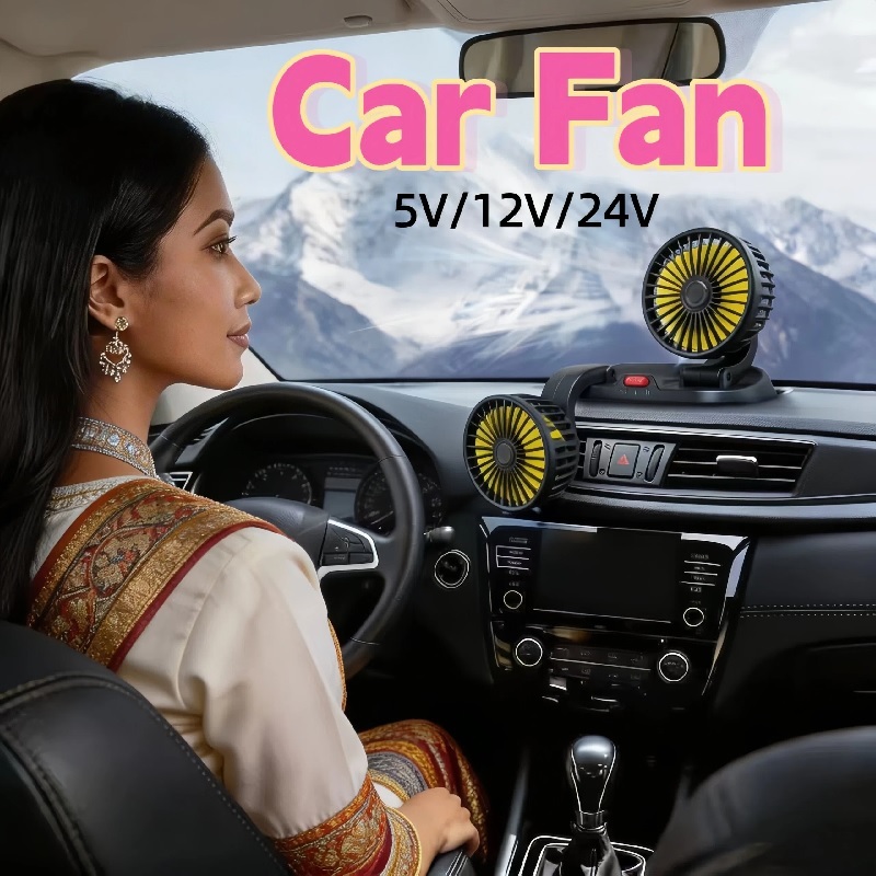 USB Car Fan Dual Head 360° Rotatable Strong Wind Mini Cooling Fan Kipas Kereta Meja USB 汽车风扇