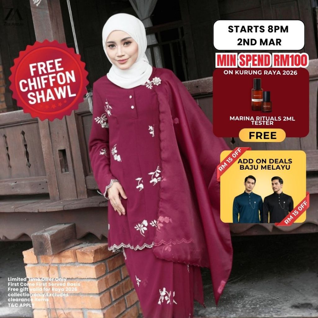 ZOE ARISAH [FREE SHAWL] Saskia Kurung Moden Premium Chiffon Embroidery Sulam Baju Raya 2026 Labuh Teal Blue ZOE ARISSA