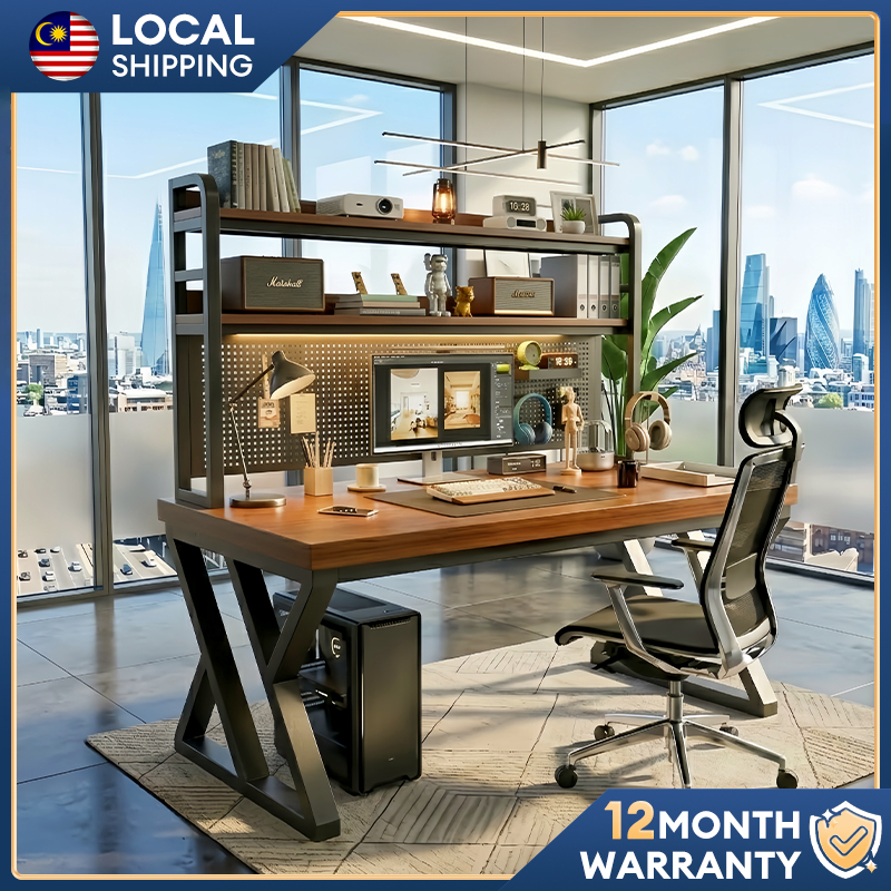 𝐒𝐡𝐢𝐩 𝐒𝐚𝐦𝐞 𝐃𝐚𝐲 Computer Table With Storage Bookshelf Solid Wood Gaming Table Home Office Table Meja Belajar电脑桌