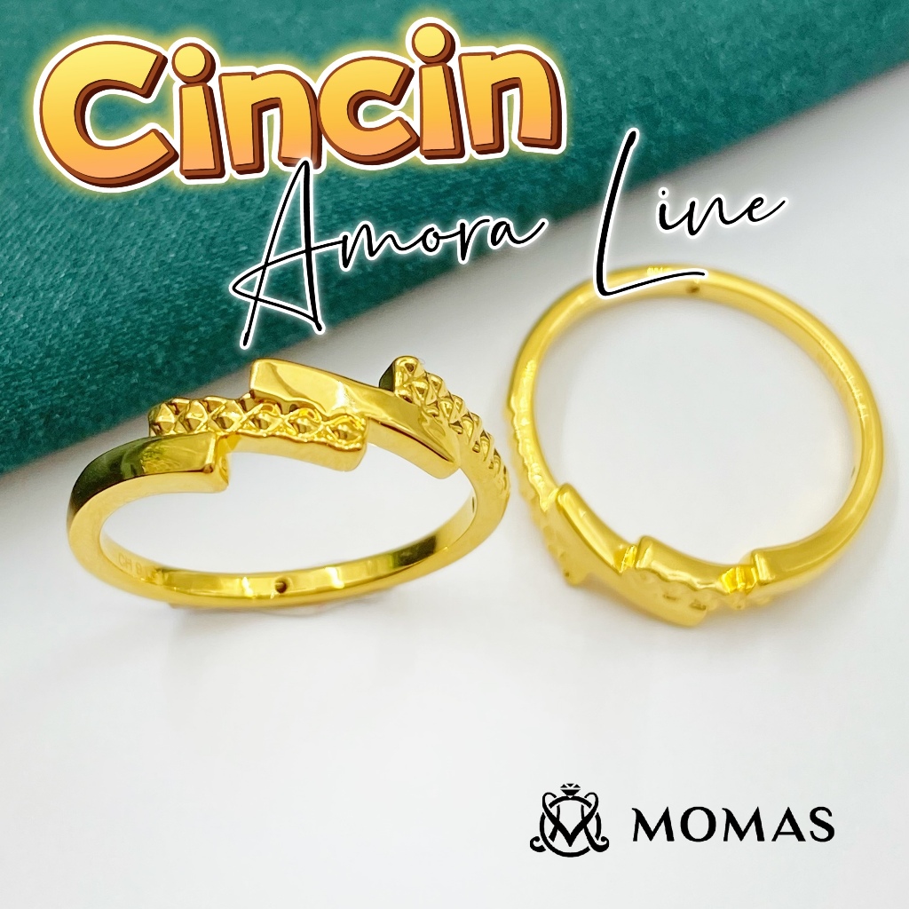 MOMAS CINCIN AMORA LINE 5D Emas 916 Original Cincin Emas 916 Tulen Cincin Bajet Emas 916 Cincin Murah Emas Ori
