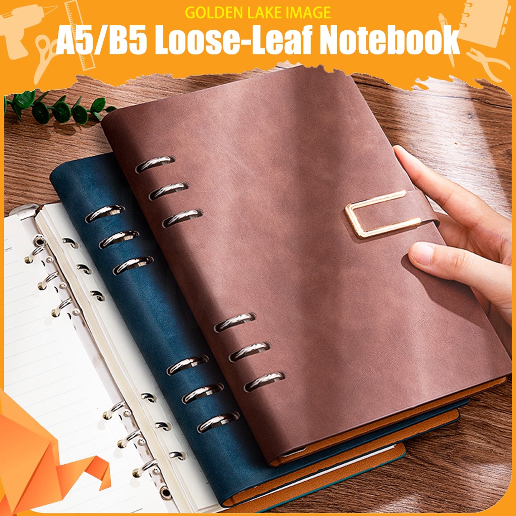A5 B5 Refillable Notebook Loose Leaf Ring Binder Leather Cover Planner Journal