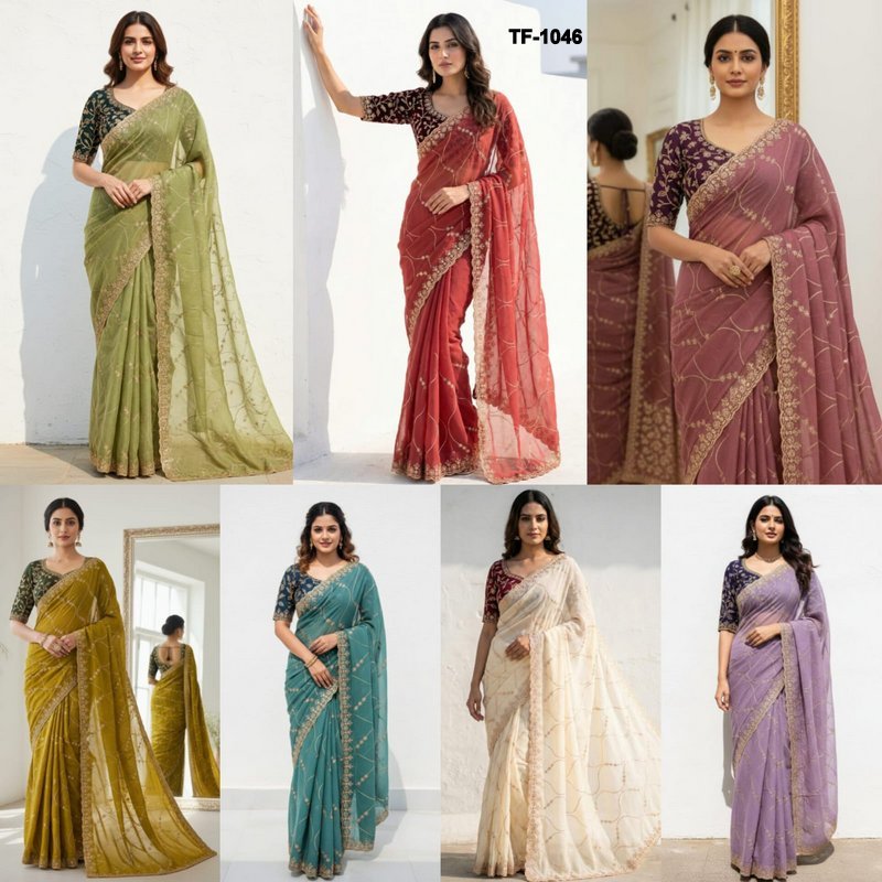 (Ready-To-Wear) Luxury Star Georgette Saree With Multi Sequence & Running Blouse-TF-1046