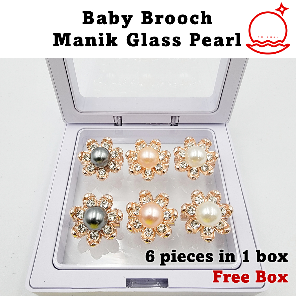 Glass Pearl 6 Pieces Baby Brooches Sabah - Kerongsang Pin Kecil Dagu Manik Sabah