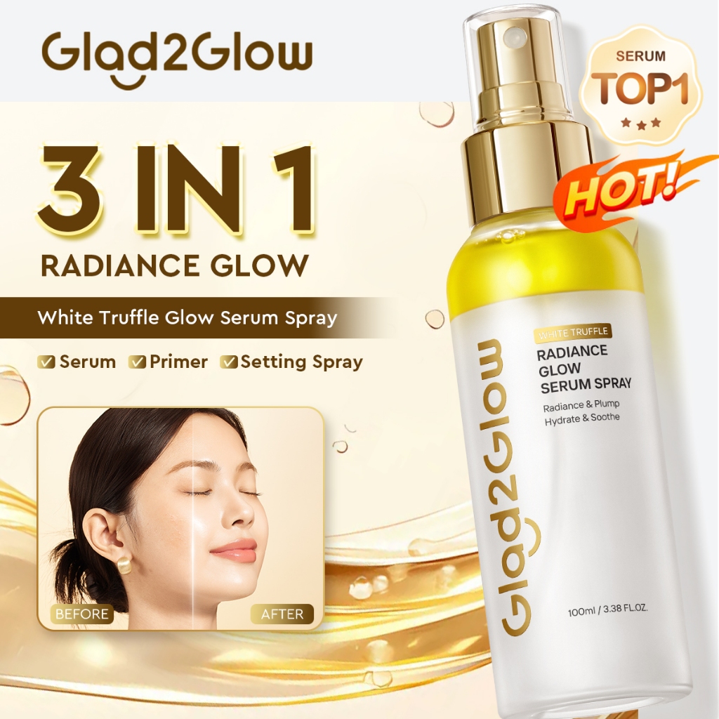 【New Launch】Glad2Glow White Truffle Radiance Glow Serum Spray 100ml Essence Glossy Deep Hydrating Face Serum Mist