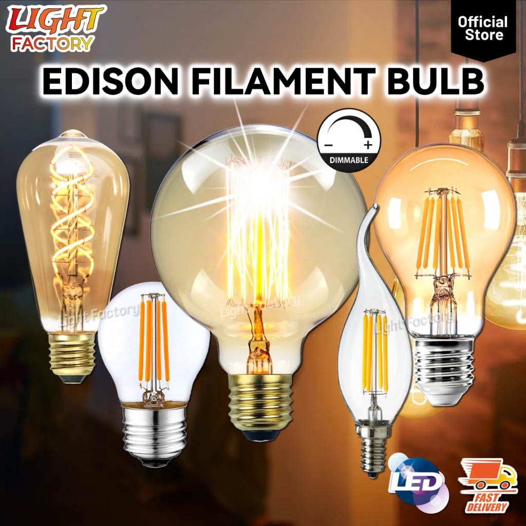 LED Edison Filament Bulb 4W 6W 40W Retro Vintage LED Candle Bulb E14 E27 Daylight / Warmwhite Mentol Lampu C35 ST64 G95