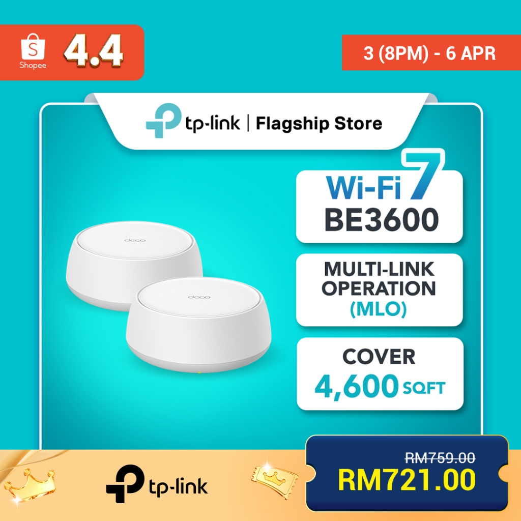 TP-Link BE3600 WiFi 7 Whole Home AI-Driven Mesh WiFi Router with Homeshield Deco BE22 (1 / 2 / 3 Pack)